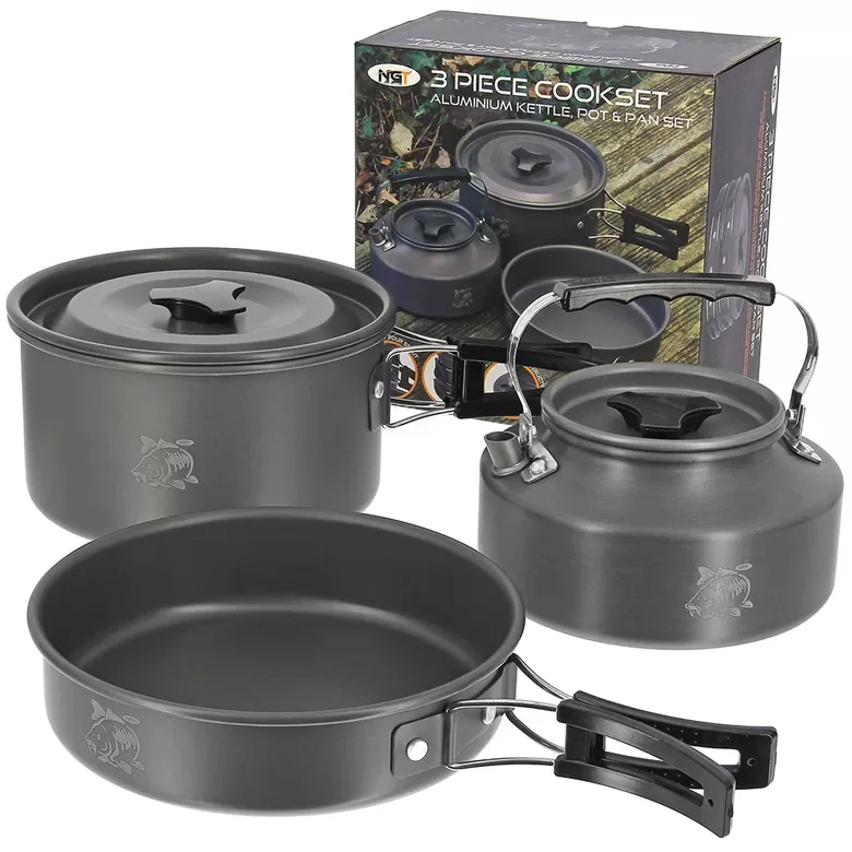 Indų rinkinys NGT Aluminium Outdoor Cook Set - 1.1 litre Kettle, Pot and Pan in Gun Metal
