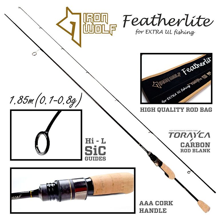 Spiningas Iron Wolf FEATHERLITE.,0,1-0,8g.,1,85m.,TUBULAR tip 