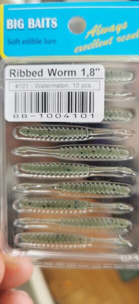 "Ribbed Worm" 1,8" 4,5cm.10vnt. Watermelon